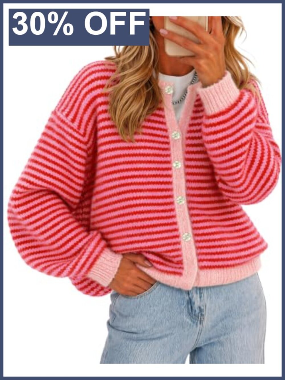 Striped Button Up Cardigan Long Sleeve Knit Sweater Top